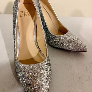 Crown & Ivy Sparkling Silver Women's Heels